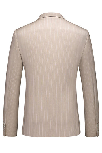 Khaki Striped 3 Pieces Notched Lapel Men's Formal Suits